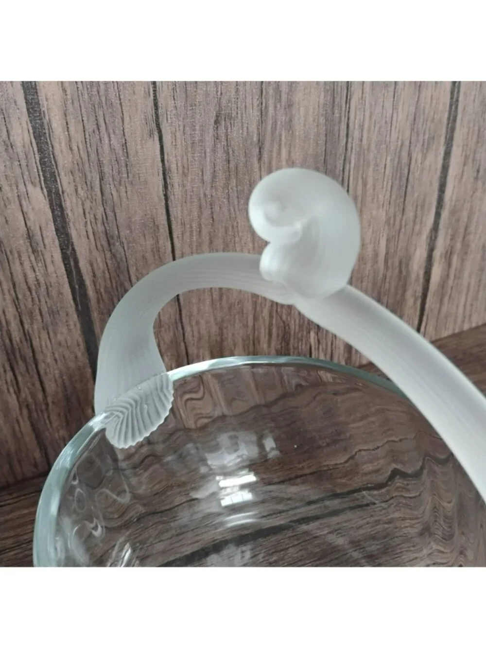 Vintage 70s Hand Blown Clear Art Glass Optic Basket, Frosted Satin Handle, MCM